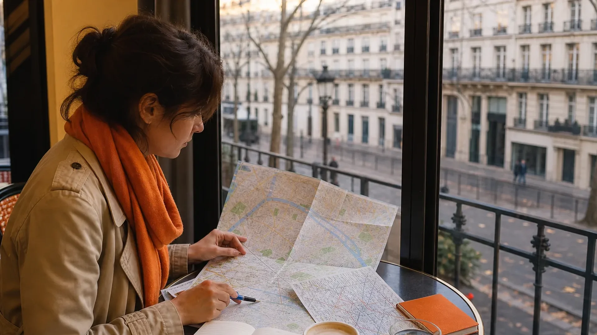 Paris itinerary three days route planning with map and budget notebook.