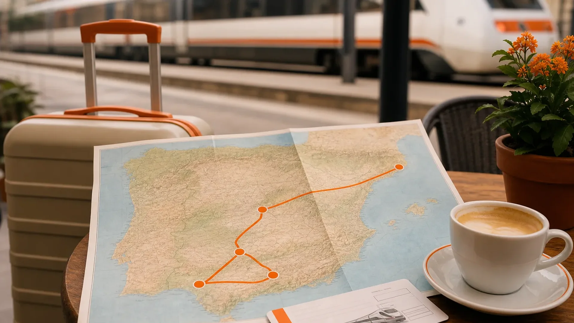 Ten-day Spain itinerary route map connecting Barcelona Madrid Seville Granada and Cordoba